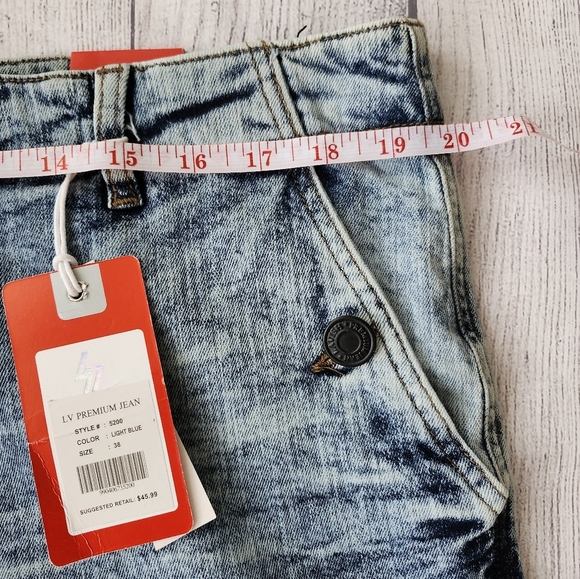 Blue Wash Denim Men's Shorts Skinny Fit - Picture 14 of 16